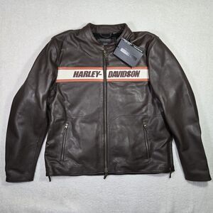 $600 Harley Davidson Mens 2XL Victory Lane II Genuine Leather Brown Jacket XXL